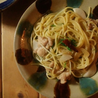 鶏肉と水菜の和風スパ